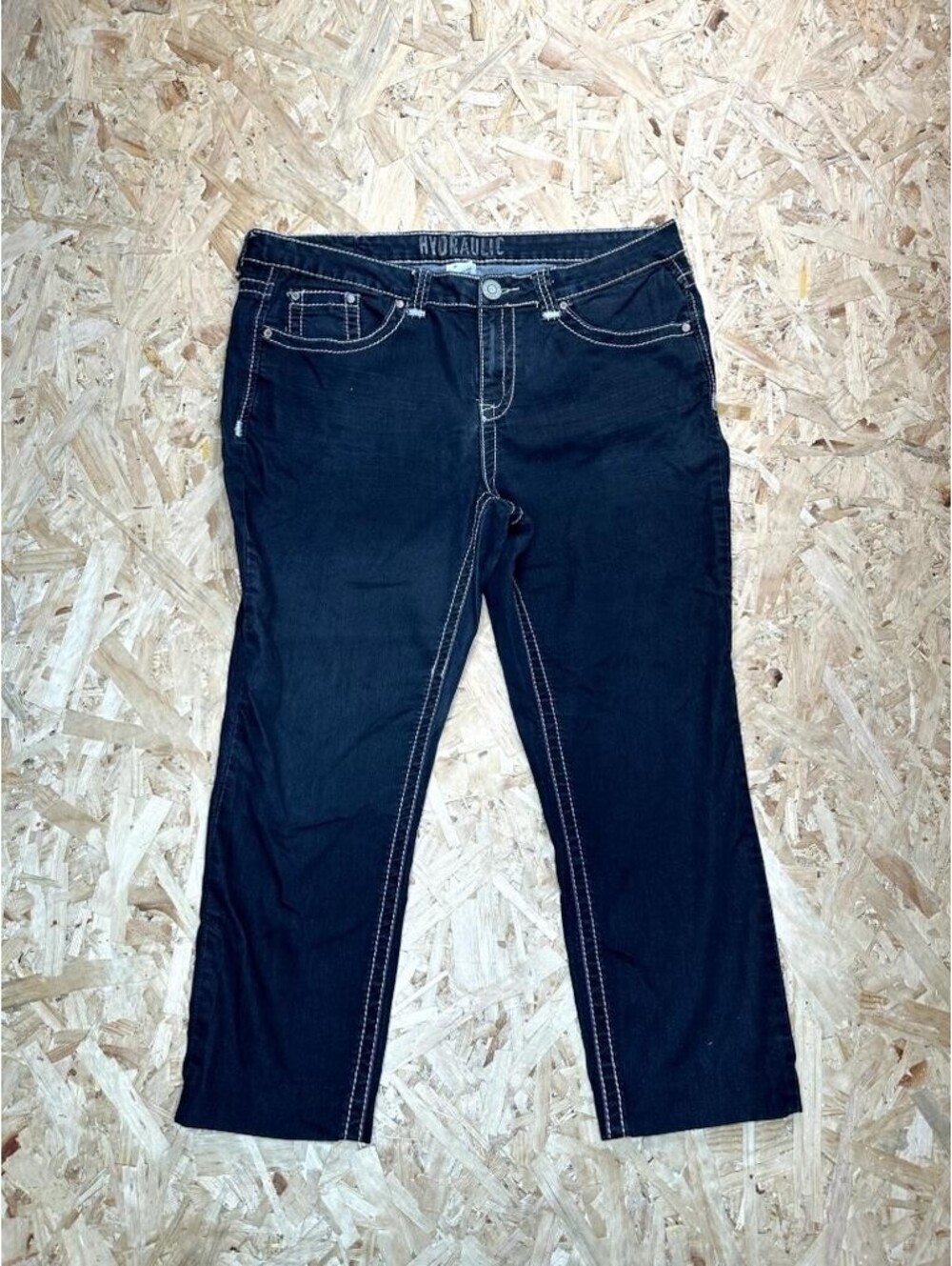 Hydraulic Jeans Womens 16 Dark Wash Thick Stitch Crop Capri Denim Stretch Blue